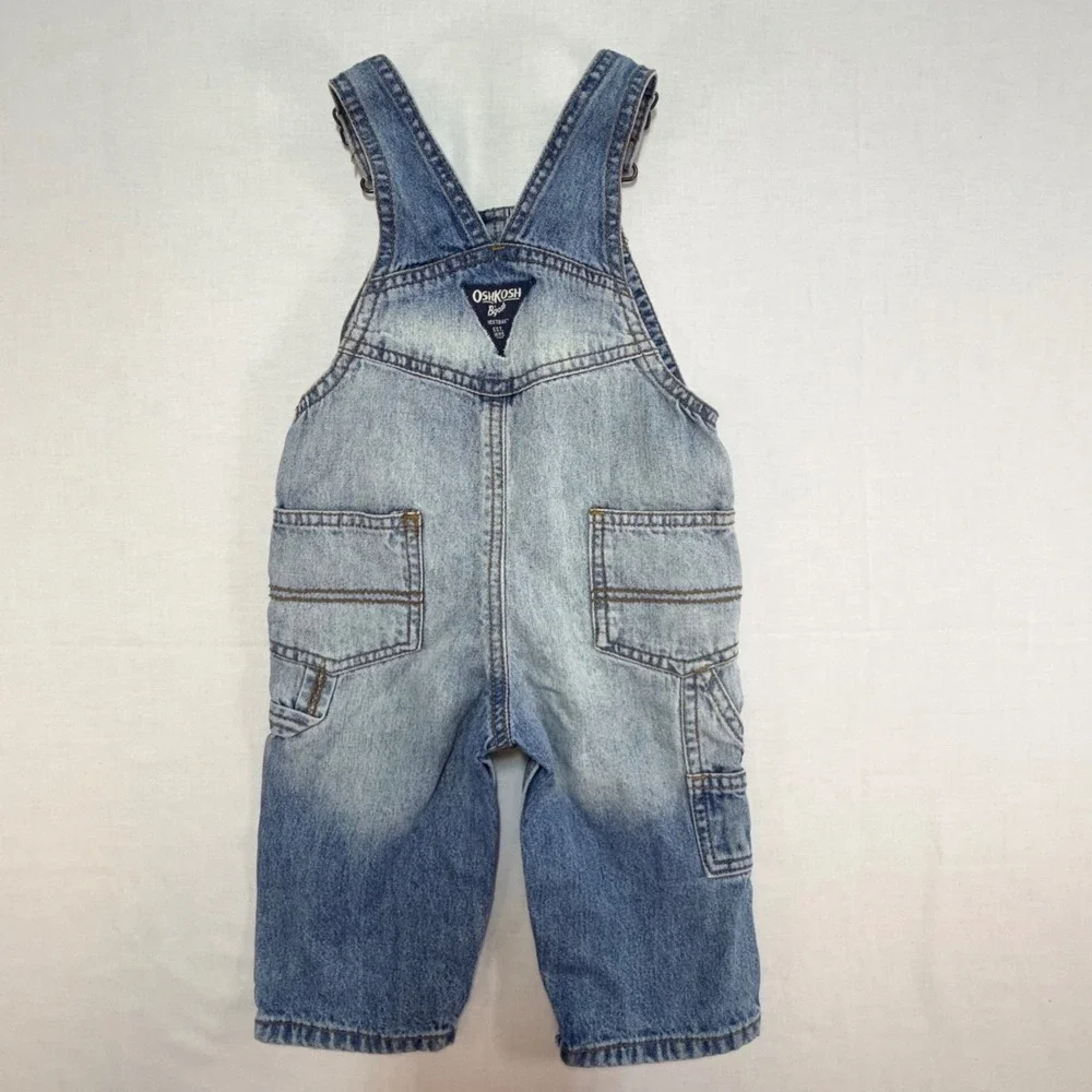 OshKosh Bgosh Baby Boys Blue Denim Overalls Emoji Lightning Bolt Patches 6-9M